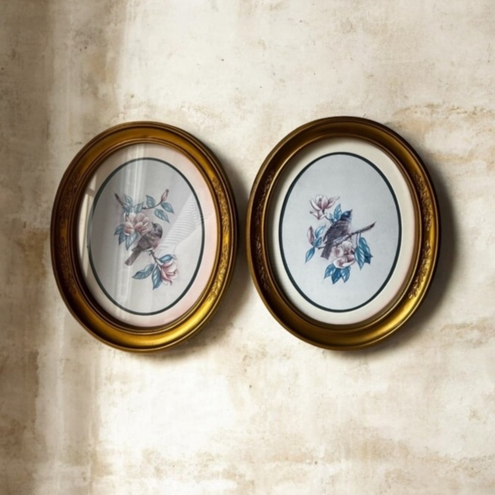 Gold Framed Bird Art Prints vintage Homco